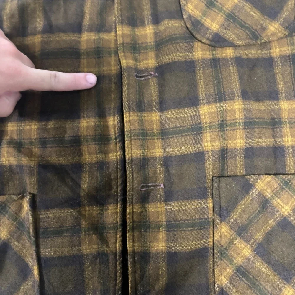 Vintage Pendleton Wool Plaid Chore Coat Mens Small Brown Gold Jacket 100% Wool